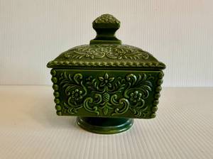 Vintage ENESCO Lidded Candy Dish Green