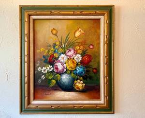 K RUPPERT Framed Oil Painting of Flowers in Vase