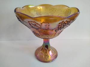 Carnival Glass Pedestal Iridescent Candy Bowl