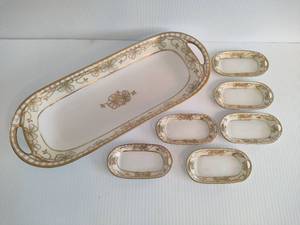 Nippon Hand Painted Celery Tray w 6 Salt Trays