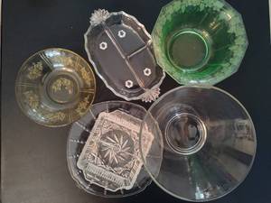 Lot of Assorted Glass Serving Bowls, Relish Trays & Serving Plates
