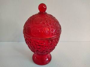 Vintage Avon Ruby Red Embossed Floral Candy Dish