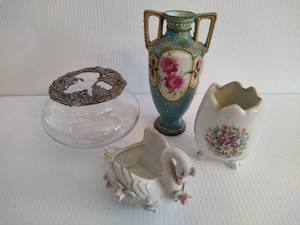Misc. Vintage Vases, Candle & Tea Light Holders, 3 Footed Egg Vase