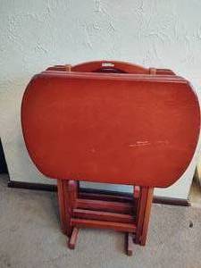 Cherrywood TV Tray Set w Stand