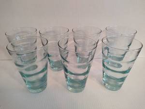 Vintage set of 7 Libbey Ripple Aqua Tumblers