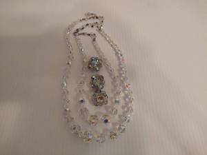 Vintage Aurora Borealis Beaded Necklaces & Clip Earrings