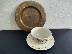 Gold Tone Charger Plate, Vintage Halls Superior Bowl & Serving Plate