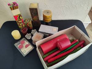 Lot of Assorted Candles, Candle Holders & Match Stick Holders