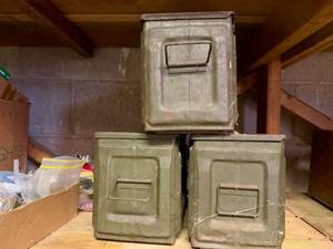 Misc Household - Hinges, Vintage Cabinet Hardware and Ammunition Boxes.
