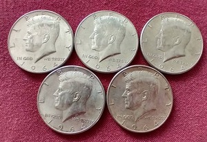 (5) 90% Silver Kennedy Half Dollars