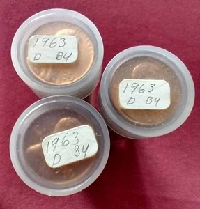 (3) Rolls of Uncirculated() 1963 Pennies