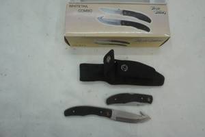 lot 35 image: NEW IN BOX. 2 piece fixed & lock back knife set