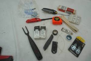 lot 125 image: Household lot, lighters, shims, box cutter and more