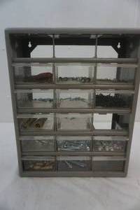 lot 262 image: small hardwares organizer and contents. 18.5x14.5