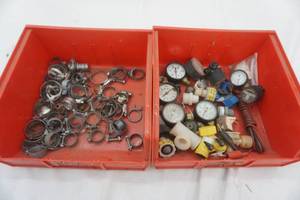 lot 283 image: containers and contents 2ct sprayer parts and hose clamps