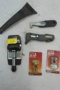lot 316 image: 58 rotating locking hitch new with keys. 2 new top posts. digital tire pressure gauges