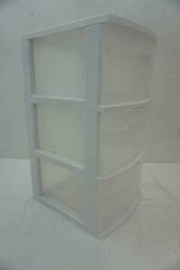 lot 371 image: 3 drawer clear plastic storage container. very good condition