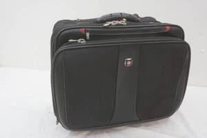 lot 372 image: Swiss Army briefcase with wheels and handle for pulling. very good condition