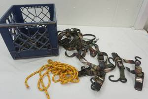 lot 382 image: ratchet strap lot with milk crate
