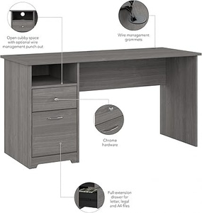 lot 3 image: Bush 60W Single Pedestal Desk in Gray