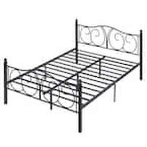 lot 5 image: Queen Size Black Metal Bed Frame with Decorative Headboard