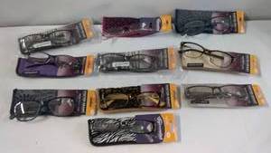 lot 35 image: Lot of 10 Foster Grant Reading Glasses with Cases 2.00