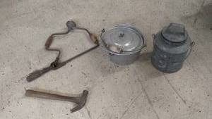 lot 49 image: Vintage Hand Tools and Metal Containers Collection