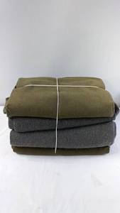 lot 77 image: Collection of 4 Wool Blankets in Olive and Gray