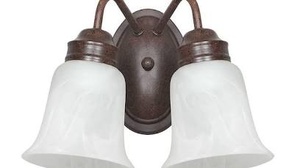 lot 95 image: Set of 2 Sunlite 2LT Wall Sconce Alabaster Glass Bright Satin Nickel