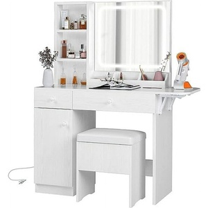 lot 151 image: Drop Leaf Countertop Vanity Desk with Mirror and USB Ports