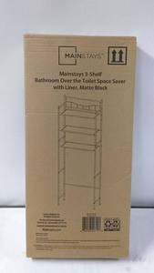 lot 166 image: Mainstays 3-Shelf Bathroom Over The Toilet Space Saver with Liner - Matte Black