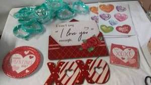 lot 176 image: Valentines Day Party Supplies - Heart-Shaped Items and Decor Set