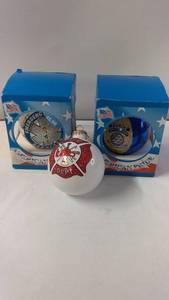 lot 186 image: Set of 3 Holiday Ornaments - Fire Dept., Emergency, and Police Themes
