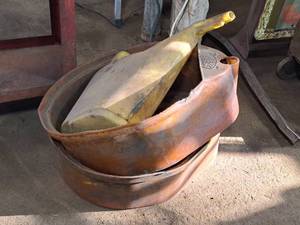 lot 151 image: Plastic Drain Pans (x2) and a Plastic Fluid Can (x1)