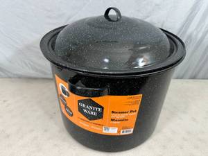 New Large Granite Ware 34 Quart Steamer Pot with Lid and Steam Shelf