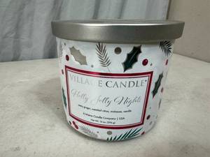 New Village Candle 3 Wick Holly Jolly Nights Candle