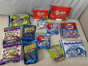 Assorted Candy, Turtles, Flipz Pretzels, Fruit Chews, Charms, Air Heads, and More