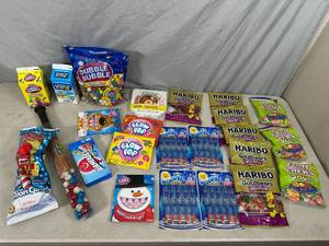 Large Lot of Candy, Dubble Bubble, Haribo Gummies, Melody Pops, Fruit Chews, Cotton Candy, and More