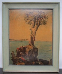 lot 13 image: Vintage 1940s Dewey Albinson Framed Printed Artwork from Hanley Gallery, Minneapolis The Witch Tree