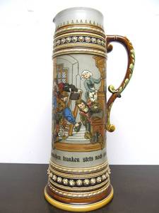 lot 15 image: HUGE Antique METTLACH German Beer Stein wTavern Scene