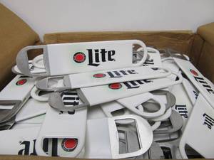 lot 18 image: HUGE Lot of MILLER LIGHT Rubber Coated Metal Beer Openers - Full Case of 500