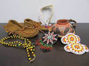lot 20 image: Group of Vintage Handmade Native American Items & Old Western Style Spur