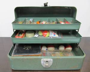 lot 155 image: Vintage Tackle Box Full of Vintage Lures & Accessories
