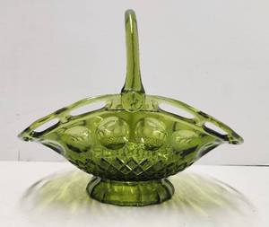 lot 201 image: Vintage 1950s era Green Glass Basket - 12
