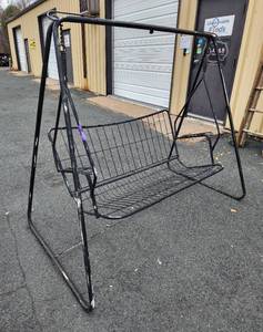 lot 218 image: Double Seat Black Metal Porch Swing
