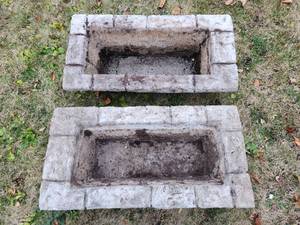 lot 220 image: Pair of Large Faux Cement Fiberglass GardenLawn Planters