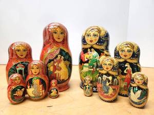 lot 280 image: 2 Larger Sets of Hand Painted Russian Nesting Dolls