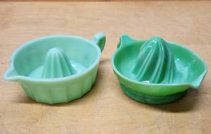 lot 281 image: 2 Vintage Jadeite Glass Juicers
