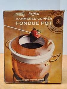 lot 302 image: Quality New in Box RUFFONI Hammered Copper Fondue Pot