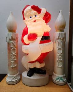 lot 44 image: Larger Vintage 43 Santa Clause Christmas Blowmold & 2 NOEL Candles